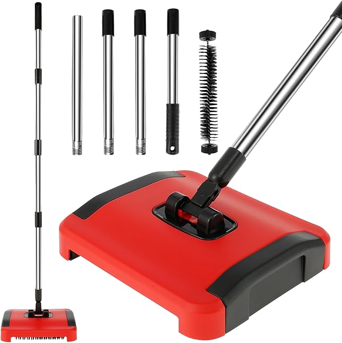BS Carpet Floor Sweeper with Horsehair Manual Carpet Sweeper Cleaner Non-Electric Carpet Broom Sweeper Efficient Hand Push Carpet Sweeper Rug Roller Brush Push for Cleaning Pet Hair Loose Debris Lint