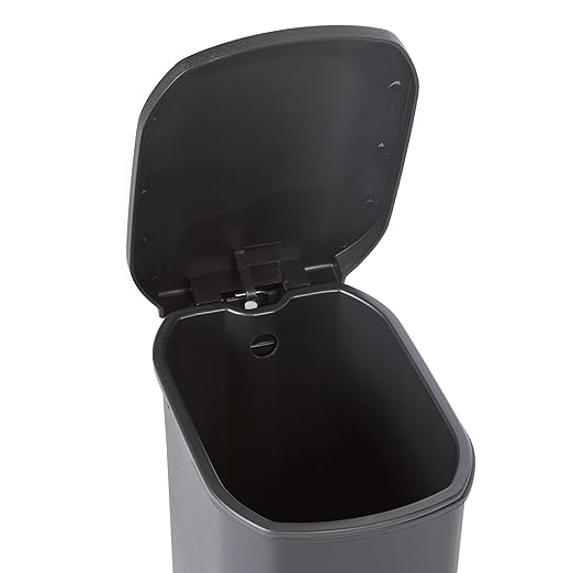 Amazon Basics Compact Plastic Bathroom Trash Can with Soft-Close Lid, Hands-Free Foot Pedal, Removable Inner Bucket, 6 Liters, Black