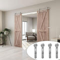 TSMST 6FT Sliding Barn Door Hardware Kit, Stainless Steel Heavy Duty Sturdy Barn Door Track for Double Wood Door, Slide Smoothly Quietly (I Style)
