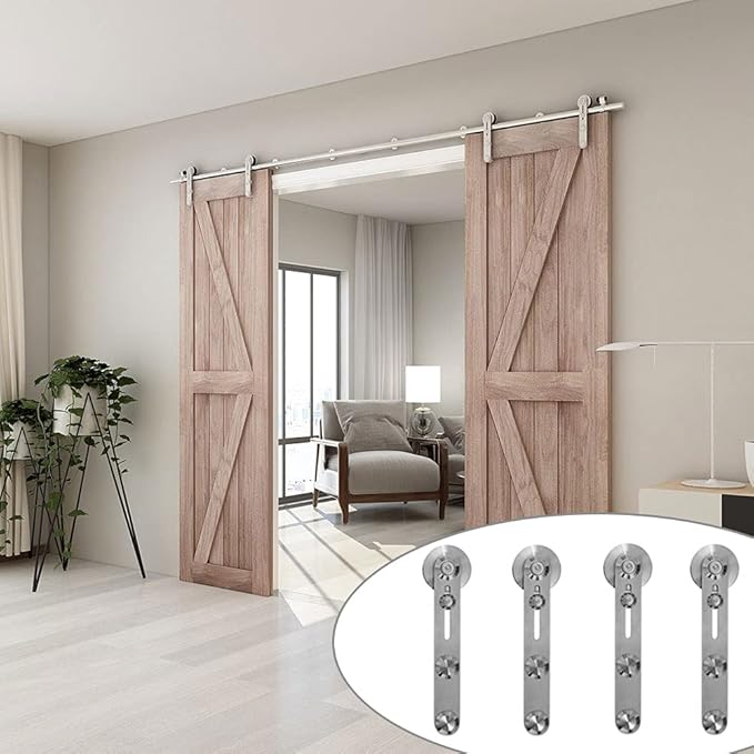 TSMST 6FT Sliding Barn Door Hardware Kit, Stainless Steel Heavy Duty Sturdy Barn Door Track for Double Wood Door, Slide Smoothly Quietly (I Style)