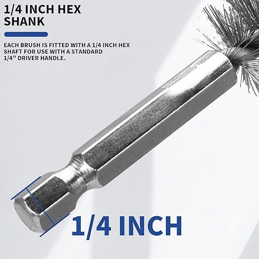 6Pcs Stainless Steel Bore Brush in Different Sizes Twisted Wire Cleaning Brush with Handle 1/4 Inch Hex Shank for Power Drill Impact Driver