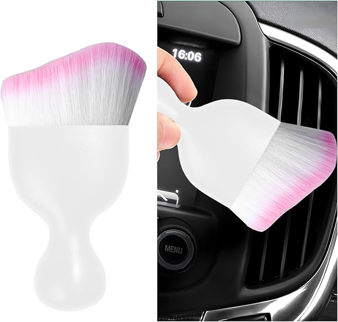 Car Interior Dust Brush, Soft Scratch Free Auto Detailing Brushes, Universal Vehicle Interior Cleaning Tool for Automotive Dashboard, Air Vents, Leather(White & White & Pink)