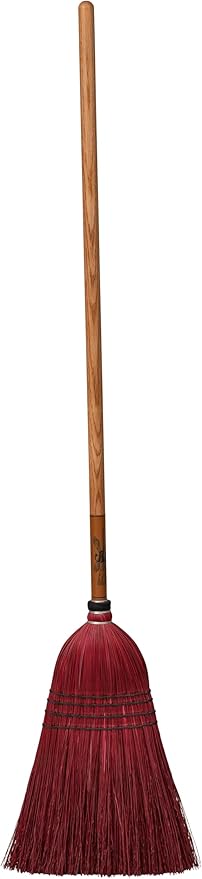 Authentic Amish Multi Color Broom - Heavy Duty Corn Straw & Solid Hardwood (Red)
