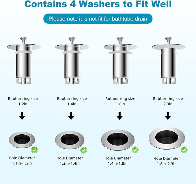 Universal Bathroom Sink Drain Strainer Hair Catcher Upgraded with Visible Top Stainless Basket, 3 in 1 Pop Up Sink Stopper for 1.1''~2.36'' Sink Basin Hole, Chrome