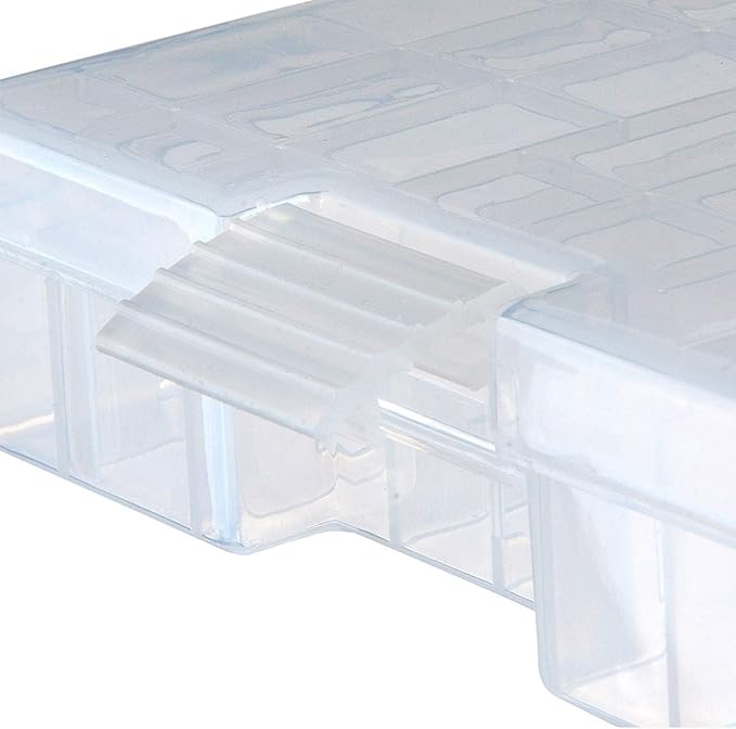 RUIAN Battery Storage Box for AA AAA Batteries, 100 Capacity Clear Plastic Organizer Container with Secure Snap-Lock, Portable Travel Case Holds 60 AA and 40 AAA Cells, 9.9x6.3x1.45 inches