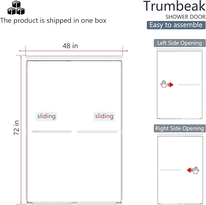 Double Sliding 44-48" W×72" H Shower Door,Semi-Frameless Sliding Glass Shower Door with 1/4''(6mm) Clear SGCC Tempered Glass,for Walk-in Shower Enclosure,Brushed Silvery