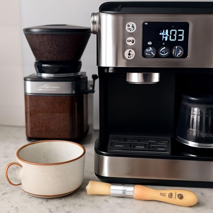Coffee Machine Cleaning Brush for Portafilter and Grinder with Nylon Bristles, Wood Handle, Brown, Made in Italy