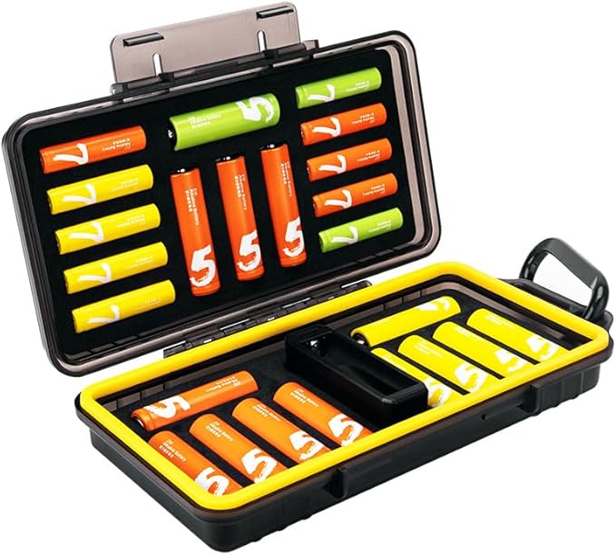 KIWIFOTOS 24 Slots AA AAA Battery Case Holder with Battery Tester for 14pcs AA & 10pcs AAA Batteries Organizer Household Outdoor Battery Storage Container Box