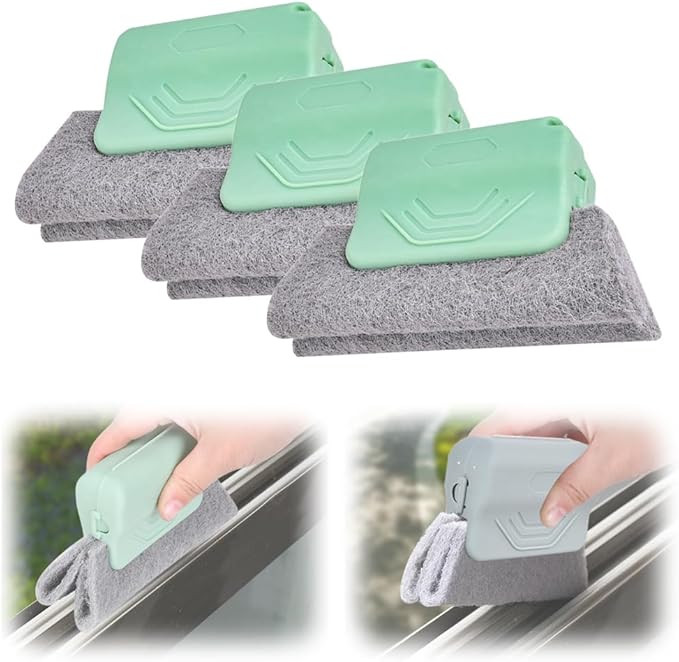 Window Track Cleaner, 3PCS Magic Window Cleaning Brush Window Groove Cleaning Tools, Window Track Cleaning Tools for Home lides Gaps, Sliding Door Track, Tile Lines Shutter (Green)