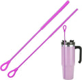 2Pcs silicone straw cleaning brushes, extra long, used for Cleaning Glass Metal Smoothie Straws and StrawCups,Non-slip Handle Soft and Bendable, 6mm+9mm. (Purple)
