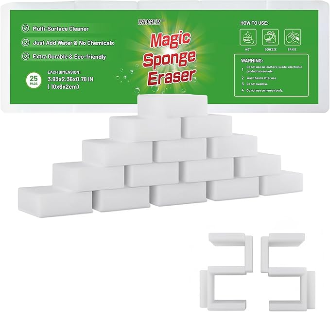 Magic Melamine Sponge Eraser, 25 Pack Disposable Magic Cleaning Erasers in Bulk, No Scratch & Super Absorbent, Multi-Functional Melamine Foam Sponges for Bathroom Window Shoes Kitchen