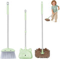 Kids Cleaning Toy 3-Piece Set - Broom, Dustpan & Mop | 28-Inch Mini Broom, Toddler Household Helper, Perfect Tool for Cleaning Tiny Corners, Adorable Cartoon Style (Green)