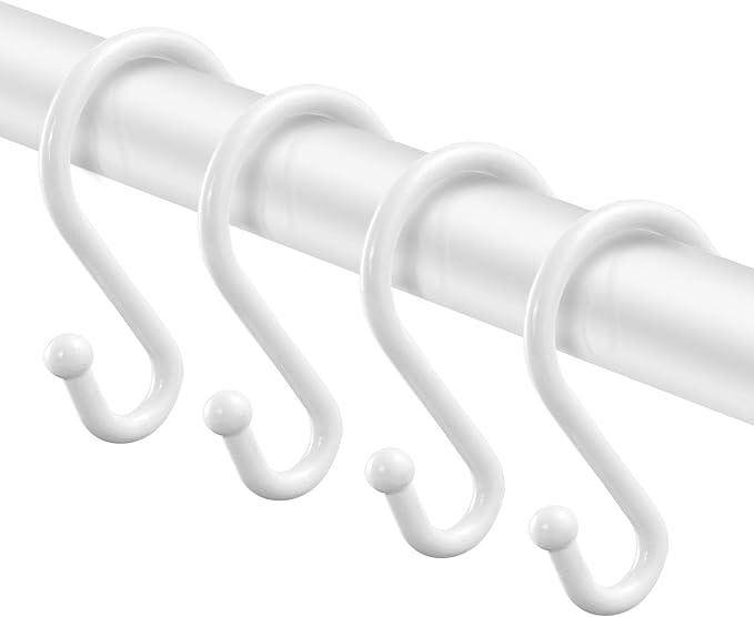Metal Shower Curtain Hooks，Set of 12 Rings，Rust Resistant S Shaped Hooks Hangers for Shower Curtains, Kitchen Utensils, Clothing, Towels, etc. (White)