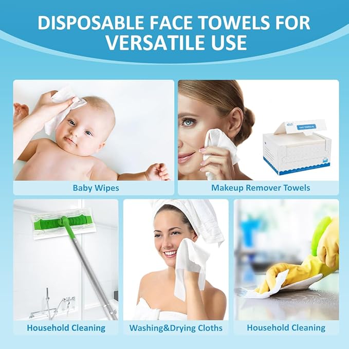 HOMEXCEL Face Towels 50 Count, Disposable Makeup Remover Wipes, Super Soft Biodegradable Dry Facial Hand Clean Facial Towels Wash Cloth