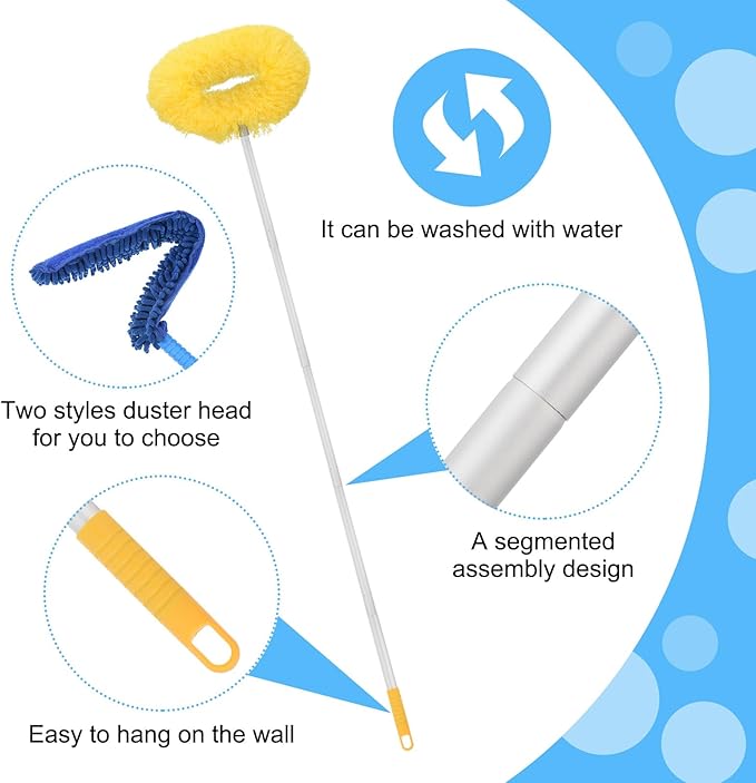 PATIKIL Ceiling Fan Cleaner Duster, 12.9" to 59", 2 in 1 Microfiber Duster Extendable Handle Fan Blade Cleaning Tool Removable Washable for Furniture Blind, Yellow