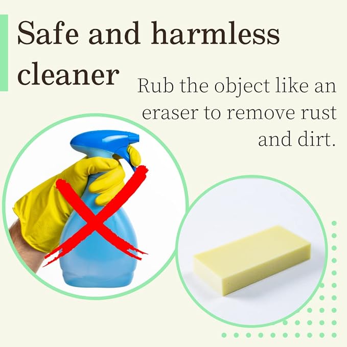 Rust Eraser for Knives Kitchen Stoves Wood Finish and Bicycles Multi Purpouse Cleaning Rubber Eraser Remover Dirt Stains (Fine) Made in Japan, Set of 2