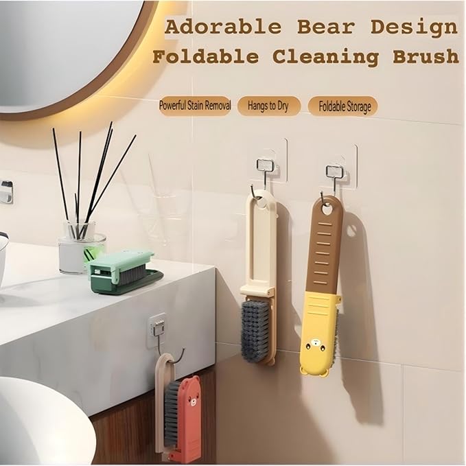 Little Bear Folding Portable Shoe Brush,Multi Functional Bristle Cleaning Brush for Clothes, Carpet,Bathtub,Toilet, Etc(Yellow)
