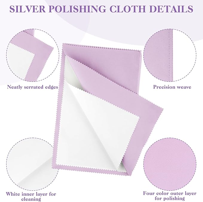 4PCS Silver Polishing Cloth, Large 10×12.5 Inch Soft Jewelry Polishing Cloth, Jewelry Cleaning Cloth for Sterling Silver Jewelry Gold, Platinum(Yellow, Blue, Purple, Gray)