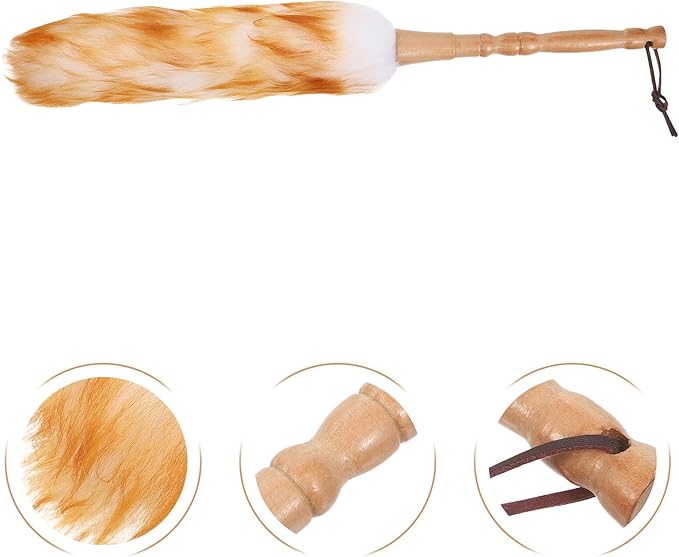 Garneck Lambswool Desk Duster with Flexible Wooden Handle Soft Wool Dust Brush for Furniture and Car Interior Cleaning Lightweight Portable Dusting Tool for Office Desk and Bedroom