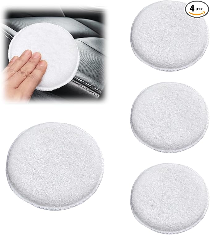 Car Microfiber Wax Applicator Pad, Soft Auto Buffing & Detail Cleaning Foam Pads, 4.85" Diameter Round Wash Sponge for Applying Wax, Balms, Oils, Cleaning Leather & More (4PCS)