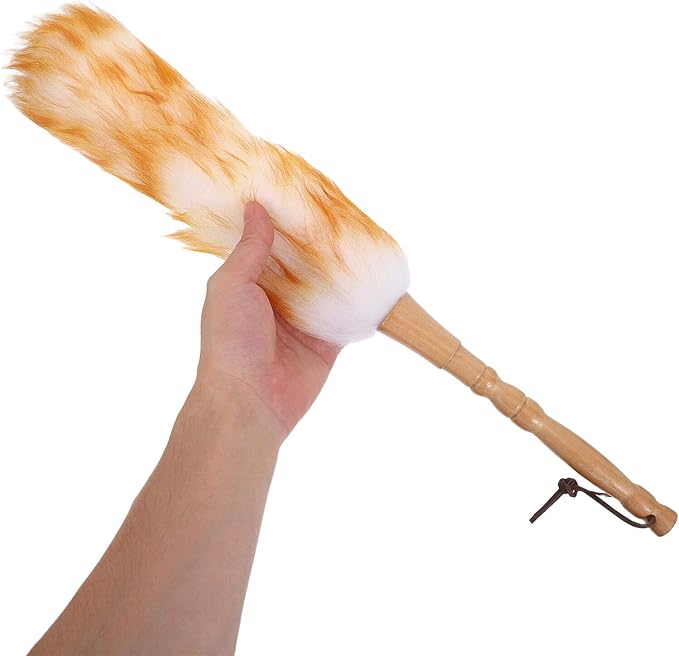 Garneck Lambswool Desk Duster with Flexible Wooden Handle Soft Wool Dust Brush for Furniture and Car Interior Cleaning Lightweight Portable Dusting Tool for Office Desk and Bedroom