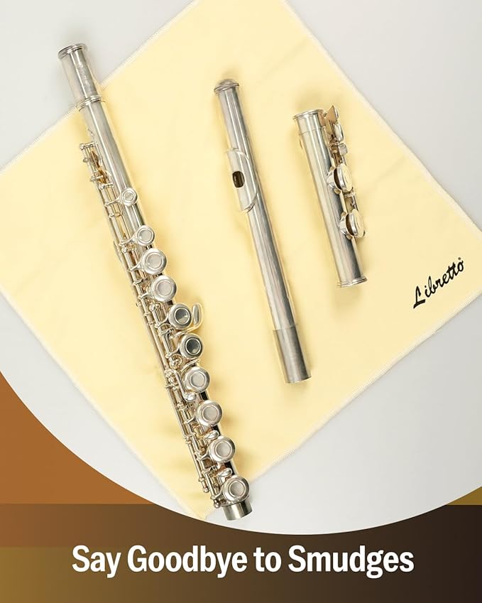 Libretto Silver Polishing Cloth for Flute, 30×30 cm, Ultra-Soft Microfiber, Anti-Tarnish Cleaning Cloth for Silver-Plated Instruments
