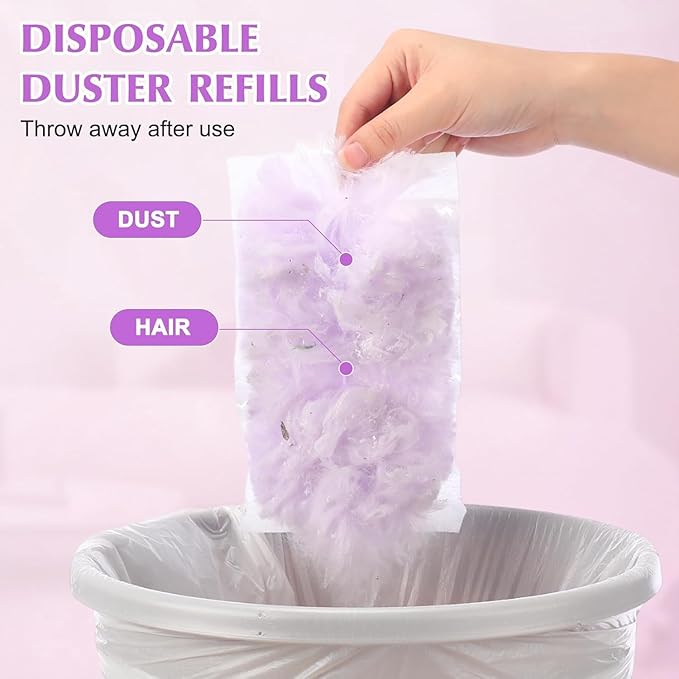 Duster Refills Compatible with Swiffer Duster, Heavy Duty Multi Surface Duster Replacement with 1 Extra Handle for Cleaning Furniture, Blinds, Ceiling Fans and Car (Purple- 35 Pack)