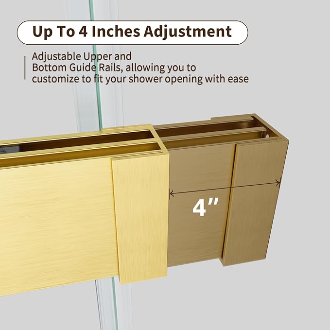 Frameless Shower Door,56-60" W x 74" H Double Sliding Shower Doors with Soft Close System,5/16" (8mm) SGCC Tempered Clear Glass Shower Door,Explosion-Proof Film Nano Coating,Brushed Gold
