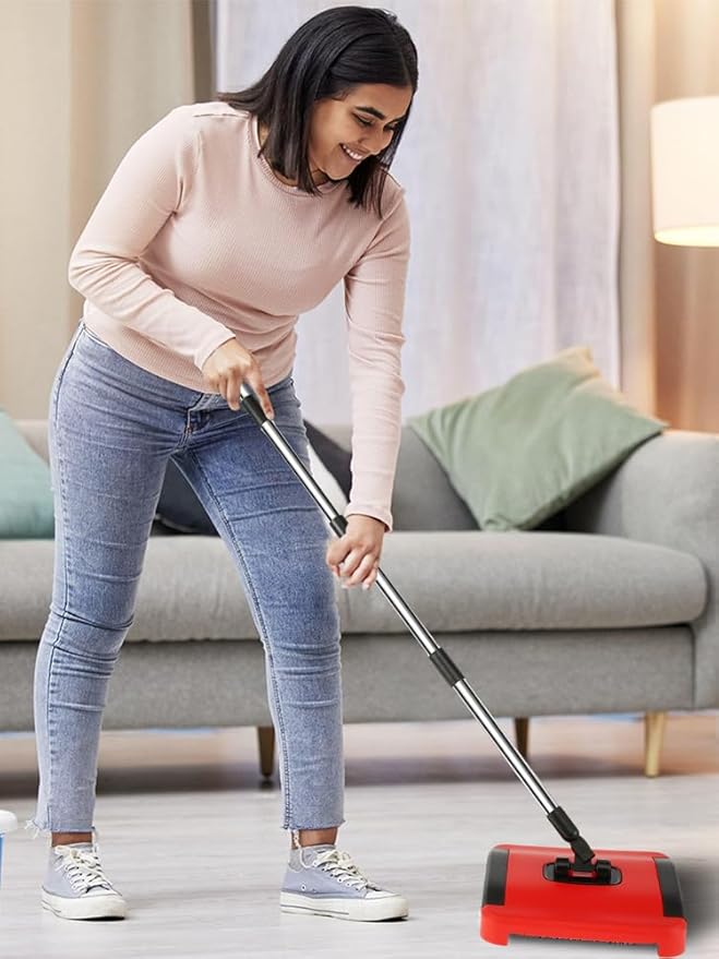 BS Carpet Floor Sweeper with Horsehair Manual Carpet Sweeper Cleaner Non-Electric Carpet Broom Sweeper Efficient Hand Push Carpet Sweeper Rug Roller Brush Push for Cleaning Pet Hair Loose Debris Lint