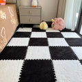 12Pcs Interlocking Carpet Tiles,12"x 12" Plush Interlocking Foam Carpet Tiles with Border,Fluffy Play Mat Floor Tiles Thick Padded Squares Foam Tiles for Playroom Decor (White+Black)