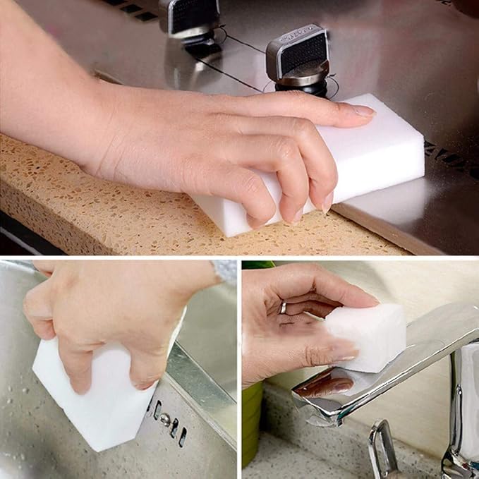 100 Pack Extra Thick Magic Sponge Eraser Cleaning Melamine Foam Eraser Sponge Magic Cleaning Pads for Kitchen, Bathroom, Furniture, Leather, Car Cleaning Tool - 10x6x2CM