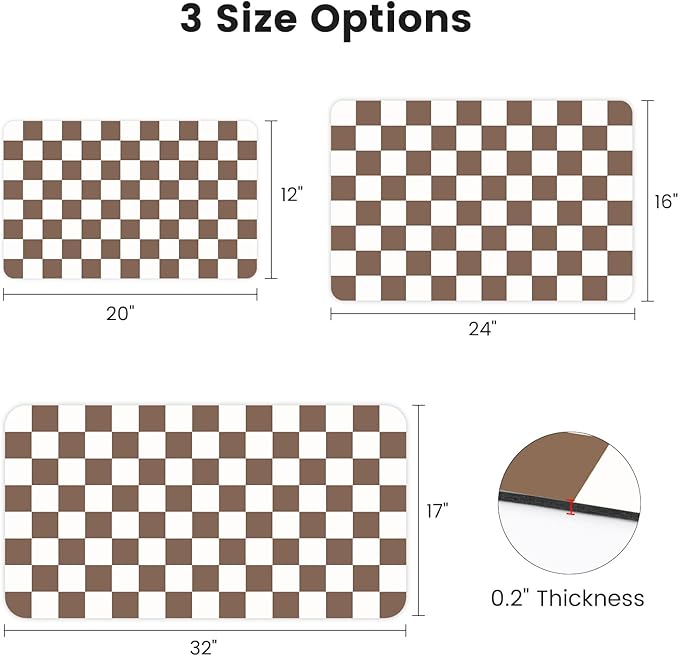 12" x 20" Checkered Dish Drying Mat for Kitchen Counter, Absorbent Coffee Bar Mat for Espresso Machine Coffee Countertops Accessories (Coffee Brown)