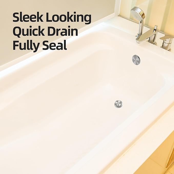 Brushed Nickel Tub Drain Kit with Hair Catcher, Premium Brass Tip-Toe Bathroom Tub Drain Replacement and 2-Hole Overflow Faceplate, 11.5/16 UNC Bathtub Drain Stopper Assembly