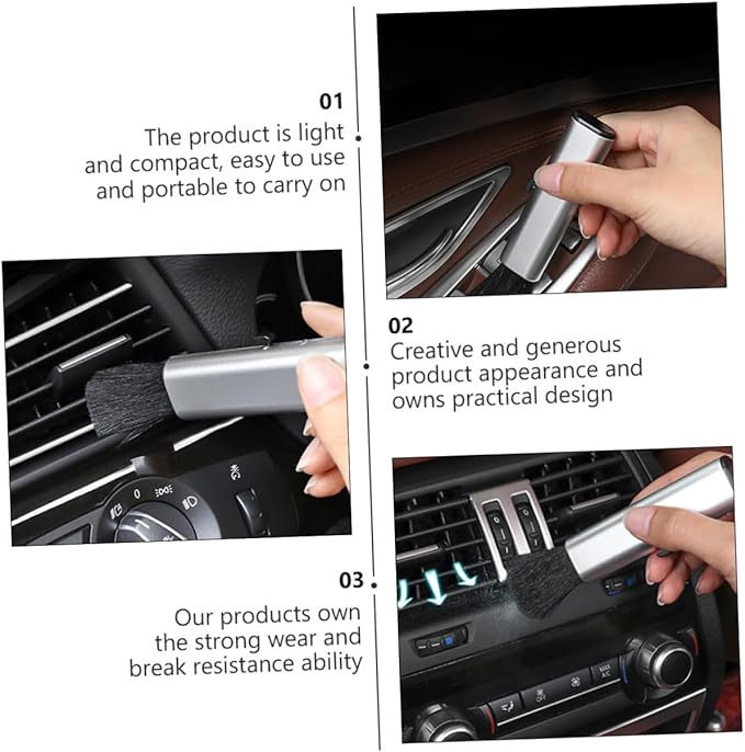 Yardwe Retractable Car Air Vent Cleaning Brush with Soft Bristles, Mini Gap Cleaning Tool for Automotive Air Conditioner and Interior Dust Removal, Portable Silver Car Care Accessory