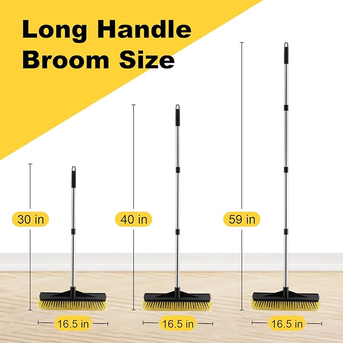 16" Push Broom for Outdoor Heavy Duty, Push Brooms with 59" Adjustable Long Handle for Sweeping Multi-Surface Floor Scrub Brush for Cleaning Outside Deck Patio Garage Driveway Warehouse Concrete