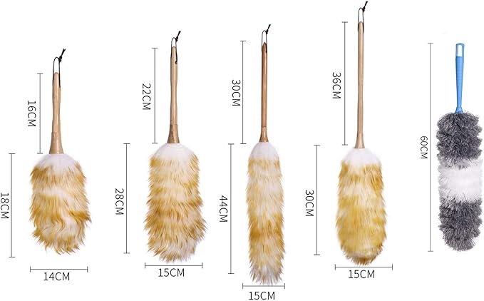 Lambswool Duster with Wood Handle, Microfiber Duster, Household Duster Set for Cleaning Keyboard, Furniture, 2 Pack(X-Large)