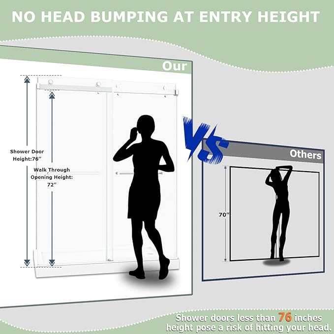 49"- 54" W x 76" H Frameless Shower Door, Double Sliding Shower Door,5/16"(8mm) Clear Tempered Glass,Easy Sliding Shower Door with Explosion-Proof Film (Brushed Nickel 54" Wx76 H)