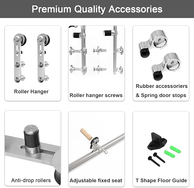 TSMST 5.5FT Sliding Barn Door Hardware Kit, Stainless Steel Heavy Duty Sturdy Barn Door Track for Double Wood Door, Slide Smoothly Quietly (I Style)