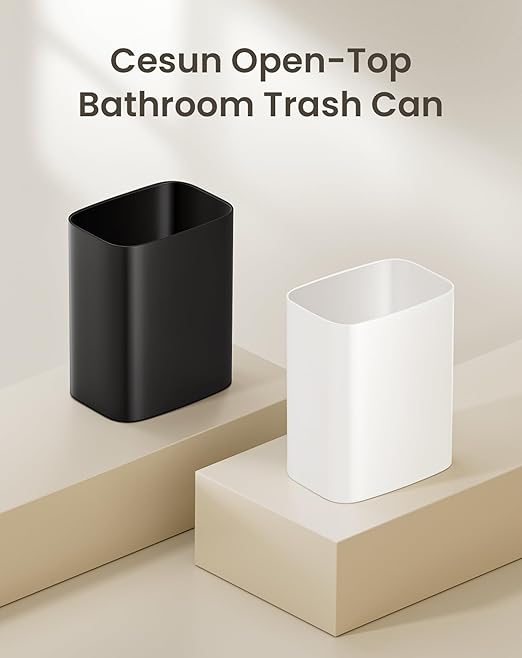 Cesun Small Bathroom Trash Can, 3.4 Gallon Metal Garbage Can, Slim Stainless Steel Waste Basket for Dorm, Bedroom, Office, Toilet, Near Desk, Under Sink (White)