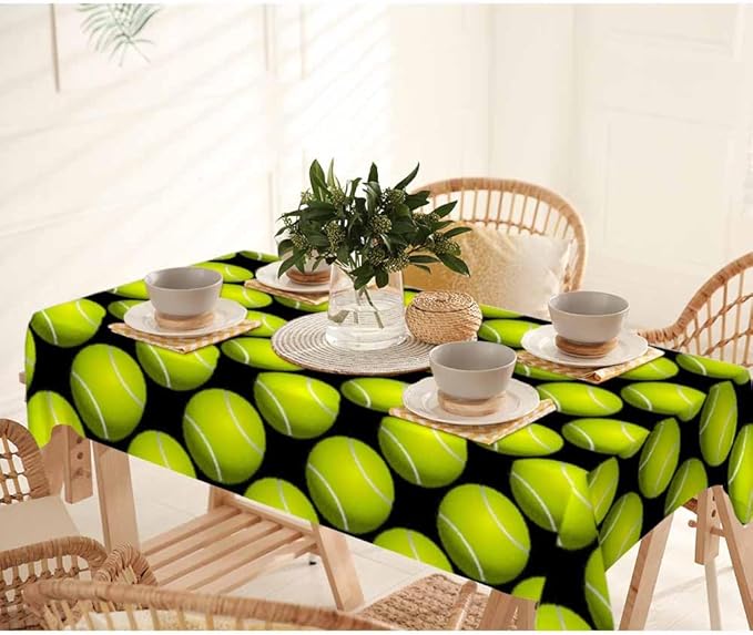 Tennis Table Cloth 52x70 Sport Leisure Recreation Yellow Green Rectangular Tablecloth Polyester Washable Table Cover for Dining Kitchen Banquet Picnic Decorative