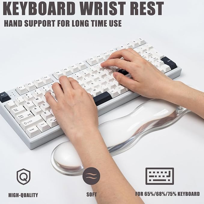 Ergonomic Silicone Gel Keyboard and Mouse Wrist Rest Set – Clear Wrist Rest for Computer Keyboard 60%/68%/75%, Comfort & Support for Typing and Gaming (White)