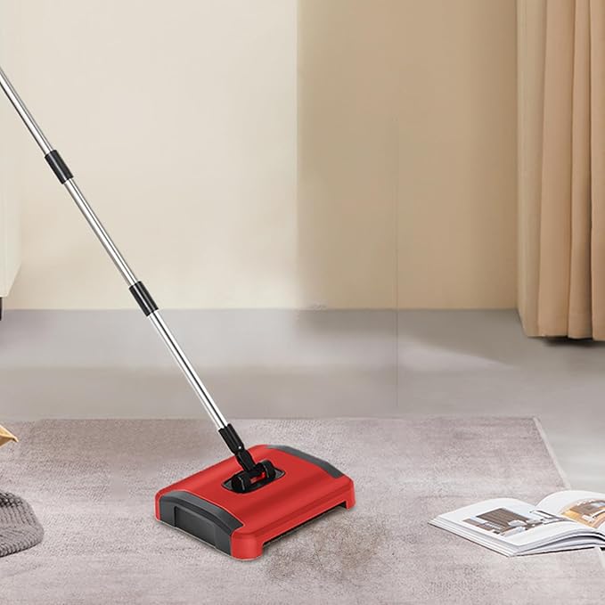 Carpet Sweeper Manual 3 Rolling Brushes Floor Sweeper Carpet Brush with Wheels and Large Waste Bin 43inch Detachable Cleaner for Pet Hair Dust Debris