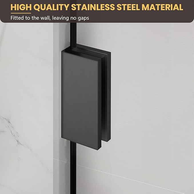 26" W x 78" H Frameless Shower Glass Panel, Single Fixed Shower Panel Screen with Clamps, 5/16"(8mm) Clear Tempered Glass, Bathroom Shower Doors Fixed Shower Glass Door Panel in Matte Black