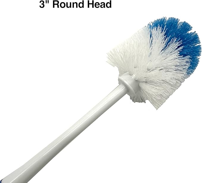 Rocky Mountain Goods Heavy Duty Round Toilet Brush - Sturdy Handle for Thorough Cleaning - All Plastic Construction Won't Rust - Ergonomic Handle - 15" Length - 3" Wide Head