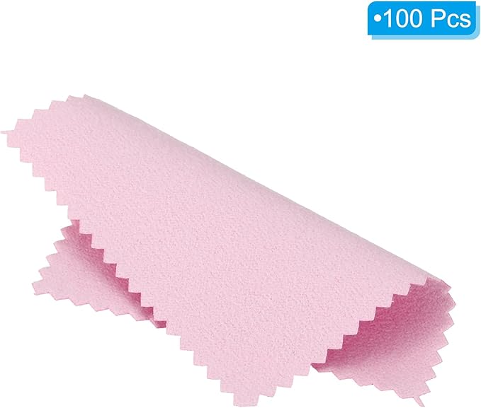PATIKIL 3.15x3.15" Jewelry Cleaning Cloth, 100Pcs Individually Wrapped Double-Sided Microfiber Polishing Cloth for Silver Gold Brass Platinum Jewelry, Pink