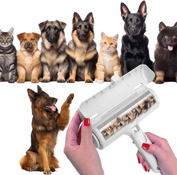 Pet Hair Remover Roller – Reusable Lint Roller for Dog & Cat Fur – Self-Cleaning Animal Hair Removal Tool for Furniture, Couch, Carpet, Bedding, Car & Clothing – No Sticky Tape Needed (Grey)