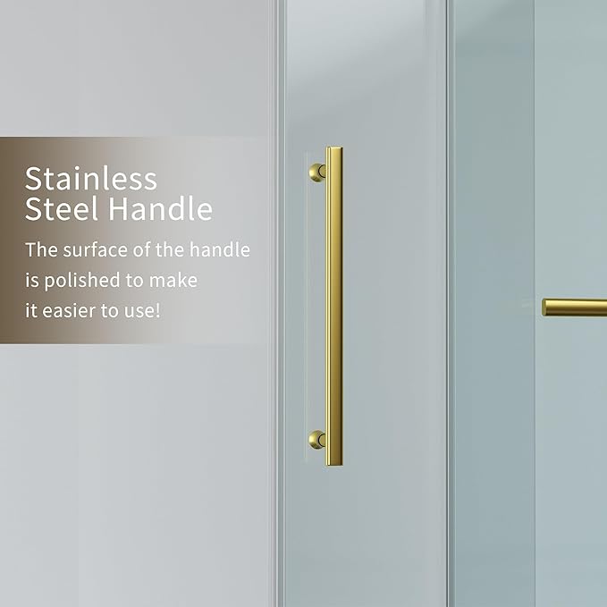 56-60" W x 76" H Frameless Shower Door,Sliding Shower Door with 5/16"(8mm) Clear SGCC Tempered Glass,Glass Shower Door w/Seal Strip Parts and Handle,Stainless Steel Hardware,Gold