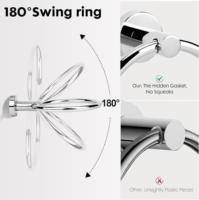 Polished Chrome Toilet Paper Holder Set, Stainless Steel Towel Ring, Double Post Pivoting Toilet Paper Holder and Hand Towel Holder Set for Bathroom, Bathroom Hardware Accessories Set Silver