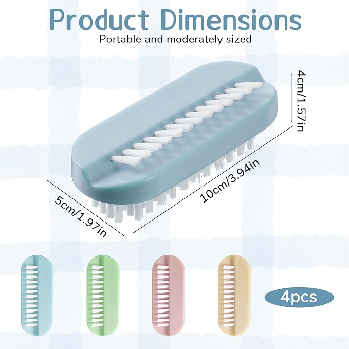 4 Pack Nail Brush for Cleaning Fingernails, Two Sided Fingernail Scrub Brush Soft Stiff Bristles Nails Scrubber Brushes Hand Nail Cleaning Brushes for Hands, Toes Men, Women
