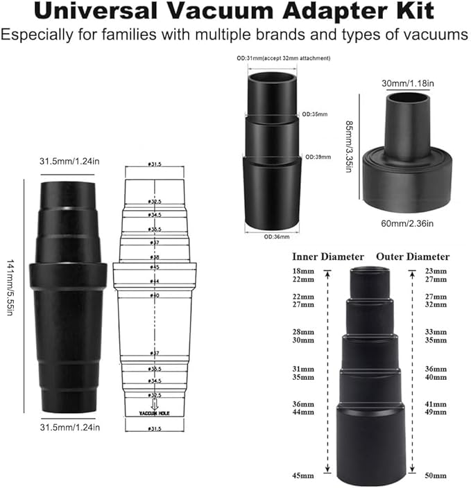 15 Pcs Household Cleaning Vacuum Cleaner Attachments Kit for Shop Vac Accessories with Vacuum Hose Adapter Kit, 1 1/4" Vacuum Brush Flexible Crevice Tool and Vacuum Cleaner Straw Tubes